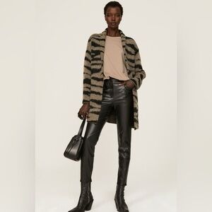 All Saints Tessa Cardigan Open Front Soft Fuzzy Animal Print Long Line Small
